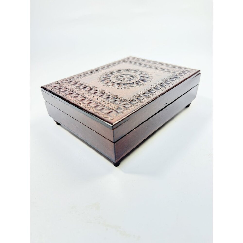 Wooden Music Box Trinket Jewelry Hand Carved Vintage Poland Lidded Handmade Smal - Picture 10 of 16